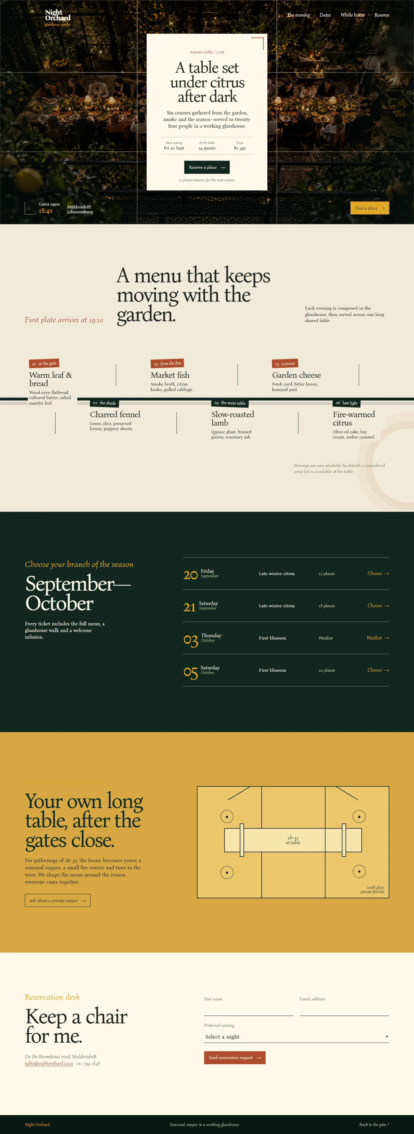 Glasshouse Supper creative website concept